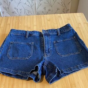 Women's High-Rise Dark Blue Denim Shorts